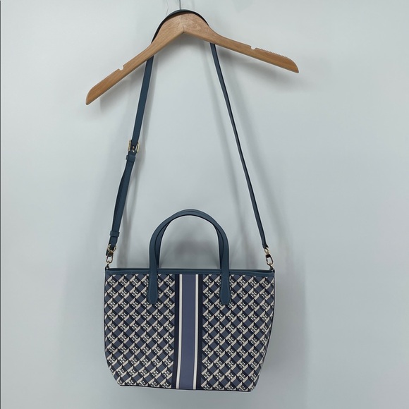 Tory Burch Geo Logo Mini Zip Top Tote in Blue A15 - Picture 2 of 10